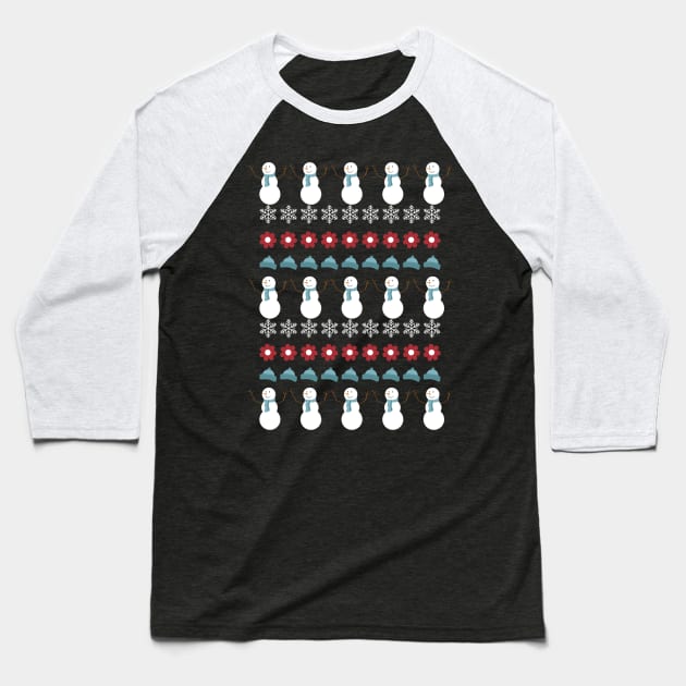 Snowman Ugly Christmas Sweater Shirt Baseball T-Shirt by MedleyDesigns67